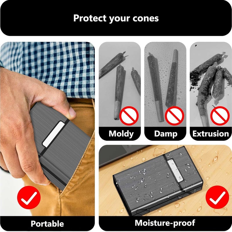 roygra (عبوة 2) حافظة مخروطية بحجم ملكي، علبة سجائر 10 فتحات للسجائر العادية أو بحجم الملك، صندوق تخزين بسعة 10 لملحقات التدخين للورق المدحرج مسبقًا - Image 4